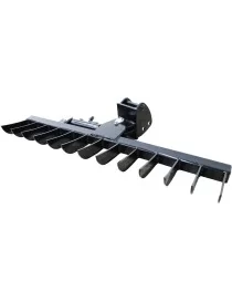 Râteau hydraulique pivotant pour mini-pelle