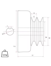 Embrayage double, centrifuge, arbre de 25 mm pour courroie trapézoïdale cannelée