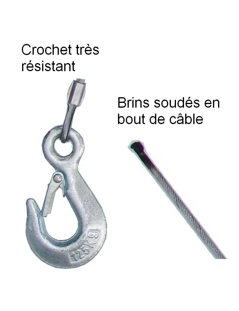 CABLE ACIER + CROCHET 3,8mm 12 M PA 200-400