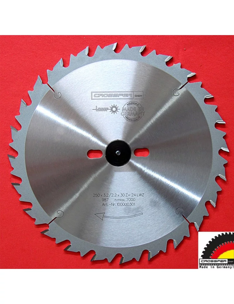 LAME DE SCIE BOIS CARBURE 250 mm 24 DENTS COUPE BRUTE Crossfer