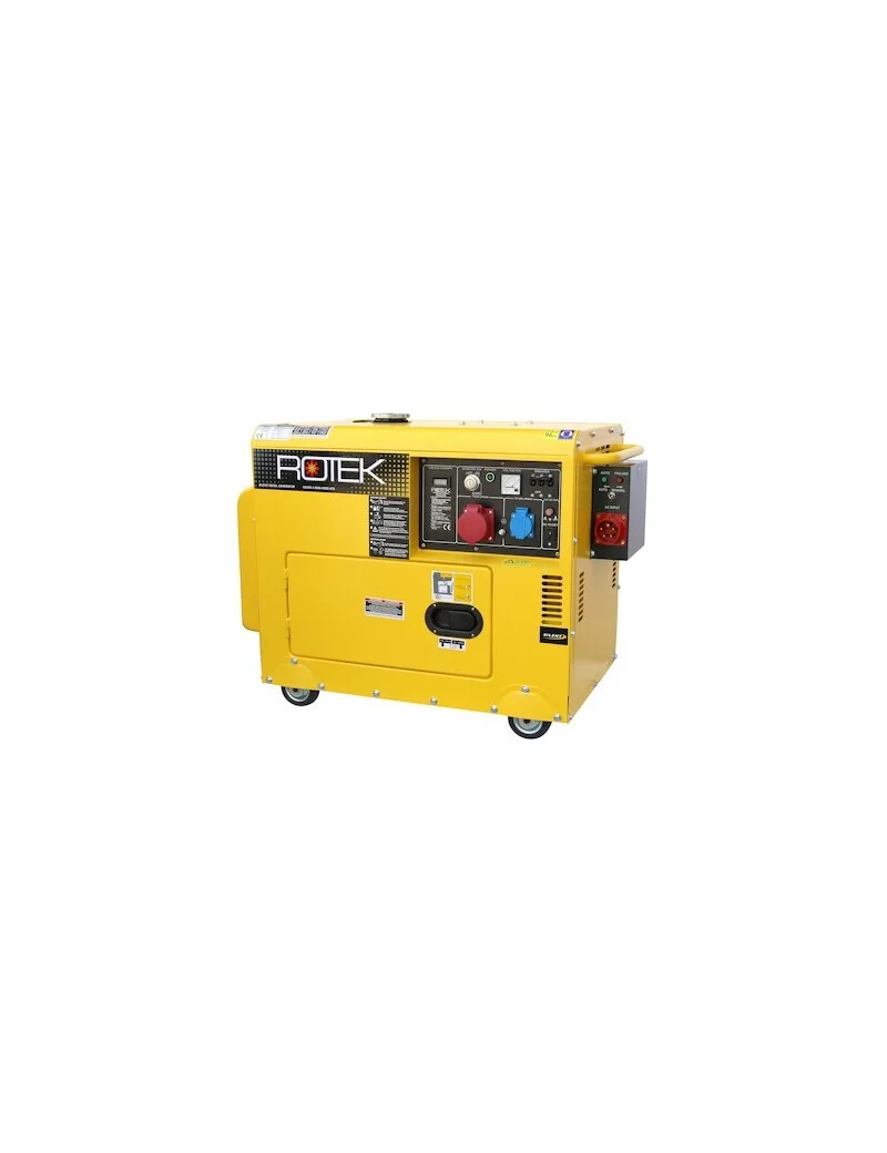 Générateur diesel ROTEK 400V 50Hz (triphasé), 5,5 kVA, insonorisé avec démarrage électrique